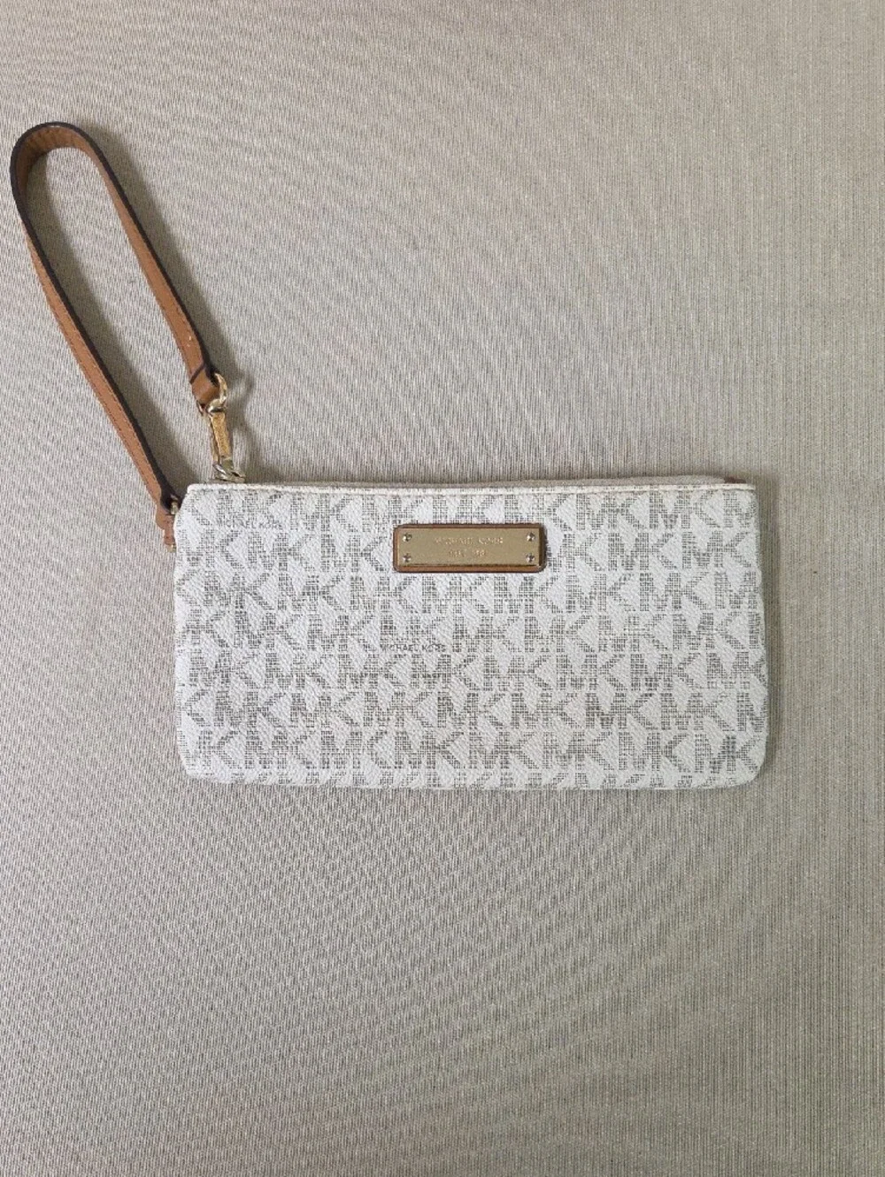 Michael Kors Beige/White Logo Wristlet Clutch